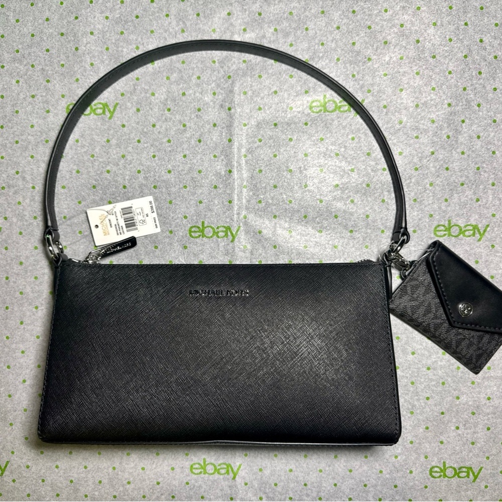Michael Kors Vincent MD Leather Pouchette Shoulder Bag with Card Holder (Silver)